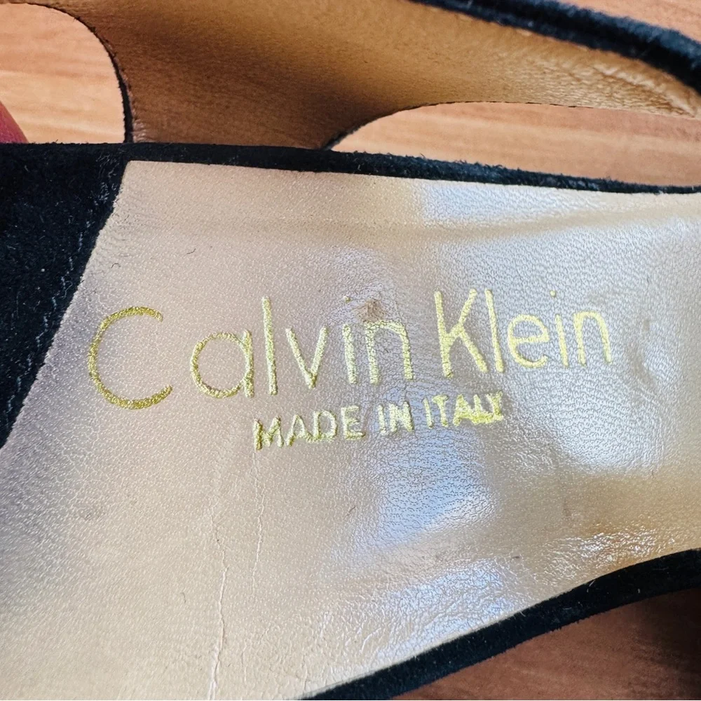 Calvin Klein black suede strapped pointy toe mules size 6